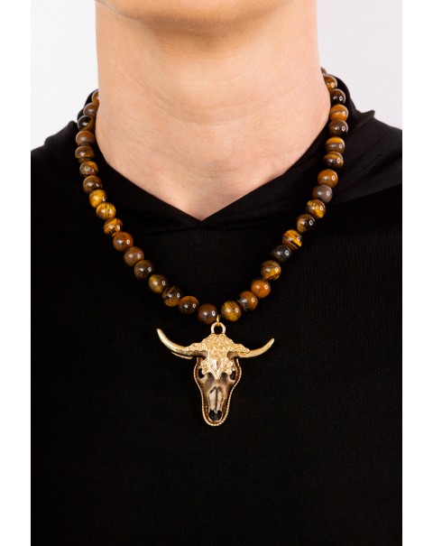 Κολιέ από χάντρες ``Μάτι τίγρη`` και κεφάλι ταύρου