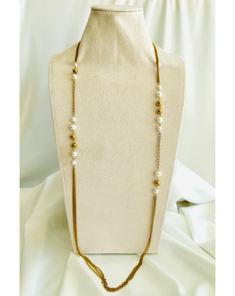 Μακρύ κολιέ με αλυσίδες και πέρλες