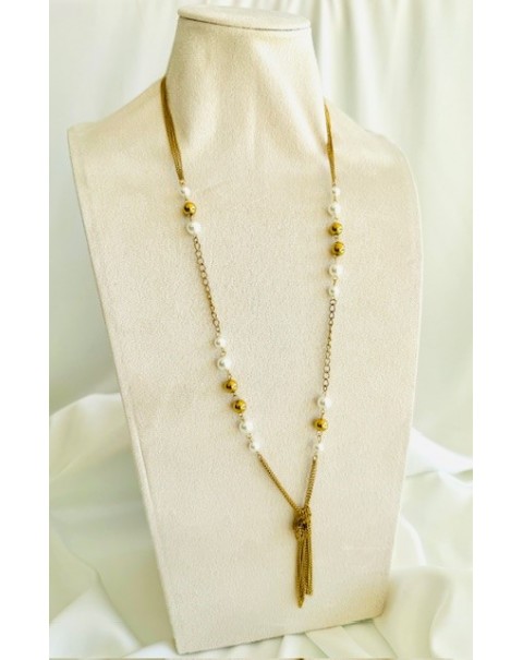 Μακρύ κολιέ με αλυσίδες και πέρλες