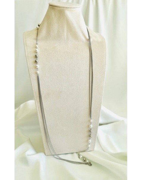 Μακρύ κολιέ με αλυσίδες και πέρλες