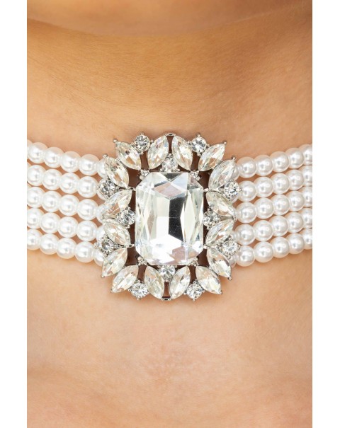 Κολιέ τσόκερ με πέρλες και διακοσμητικό στοιχείο 