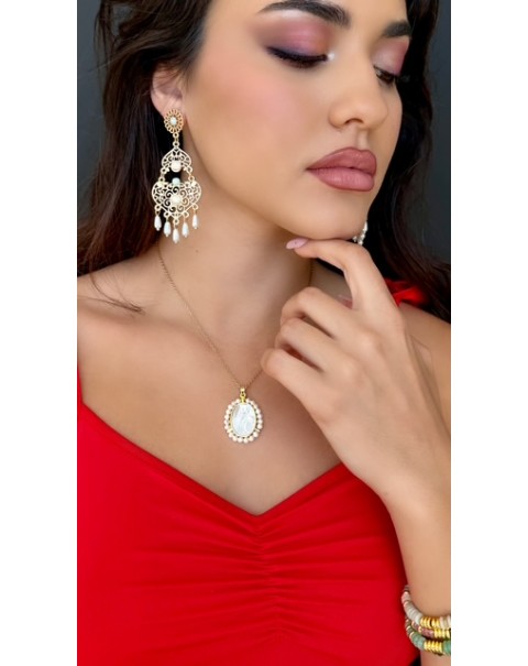 Κρεμαστά Σκουλαρίκια Με Ανάγλυφη Παναγία 