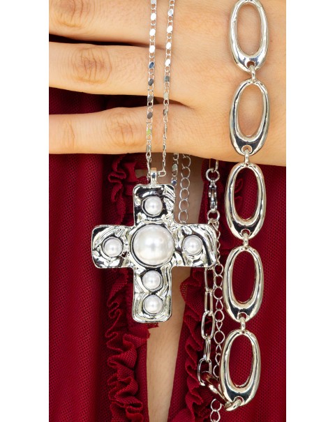 Σετ τσόκερ και σταυρός με πέρλες