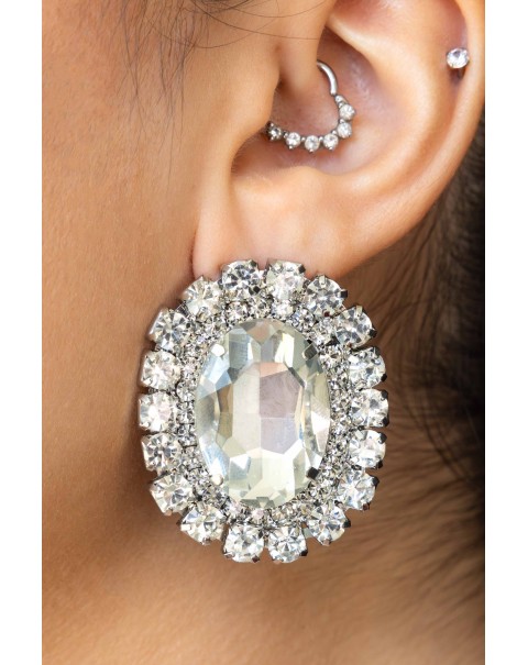 Κολιέ τσόκερ με πέρλες, οβάλ κρυστάλλινο διακοσμητικό στοιχείο και σετ σκουλαρίκια