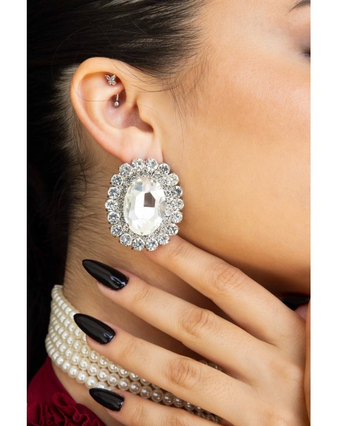 Κολιέ τσόκερ με πέρλες, οβάλ κρυστάλλινο διακοσμητικό στοιχείο και σετ σκουλαρίκια