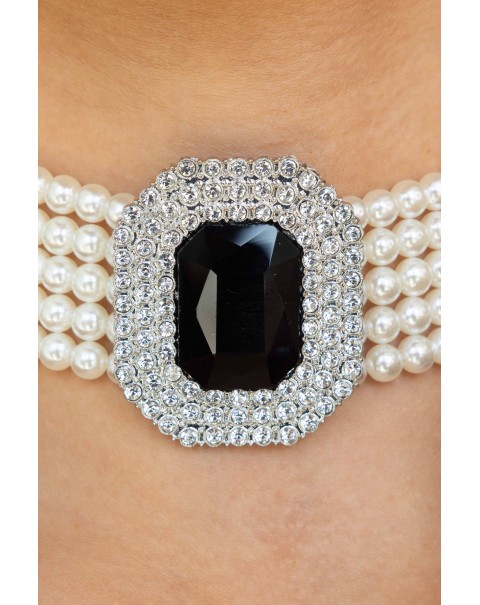 Κολιέ τσόκερ με πέρλες και κρυστάλλινο διακοσμητικό στοιχείο