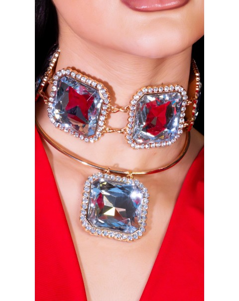 Κολιέ βέργα με κρεμαστό κρύσταλλο