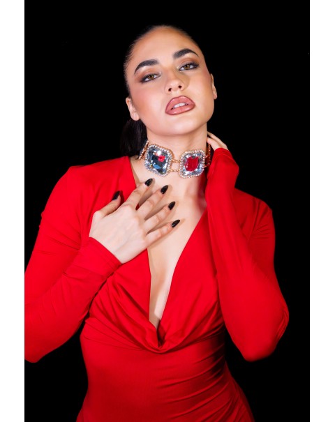 Κολιέ τσόκερ με τετράγωνα κρύσταλλα