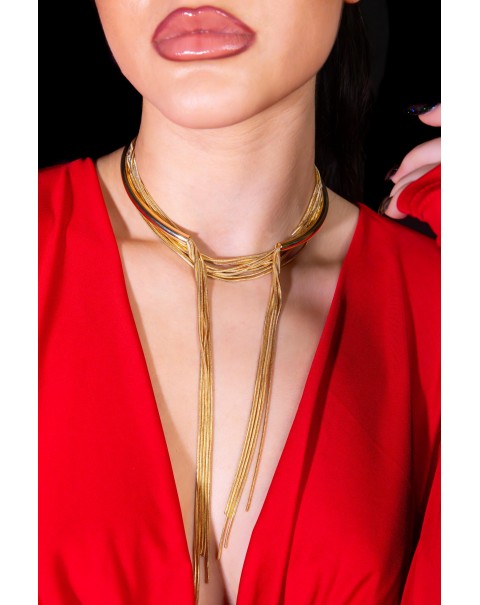 Κολιέ βέργα με κρεμαστές αλυσίδες 