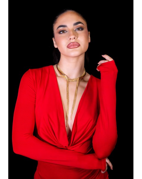 Κολιέ βέργα με κρεμαστές αλυσίδες 