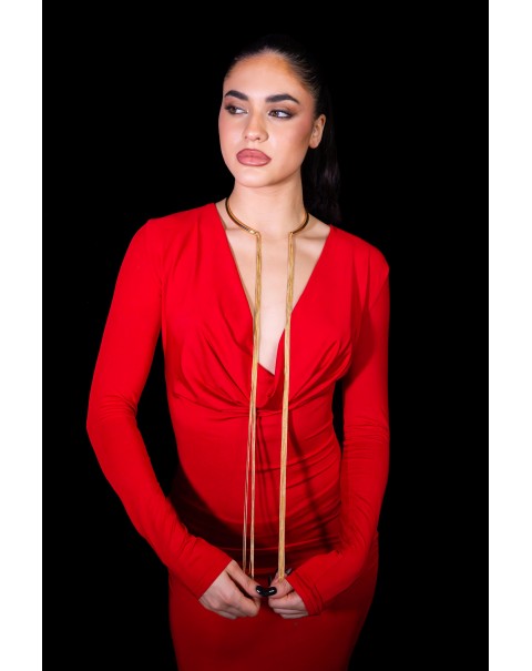 Κολιέ βέργα με κρεμαστές αλυσίδες 