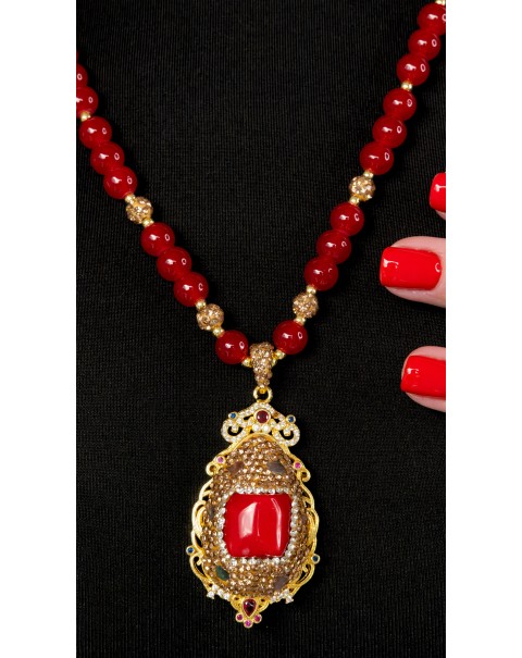 Χειροποίητο κολιέ με ημιπολύτιμους λίθους και ζιργκόν