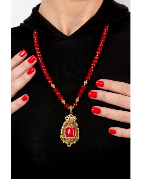 Χειροποίητο κολιέ με ημιπολύτιμους λίθους και ζιργκόν