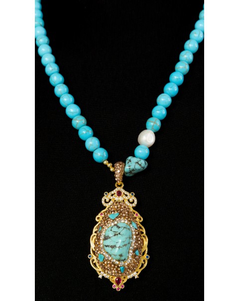 Χειροποίητο κολιέ με ημιπολύτιμους λίθους και ζιργκόν