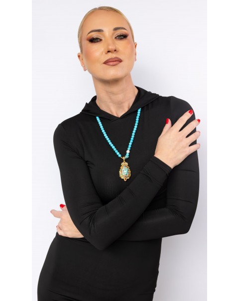 Χειροποίητο κολιέ με ημιπολύτιμους λίθους και ζιργκόν