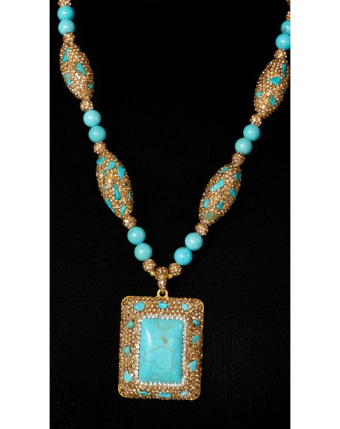 Χειροποίητο κολιέ με τυρκουάζ και ζιργκόν