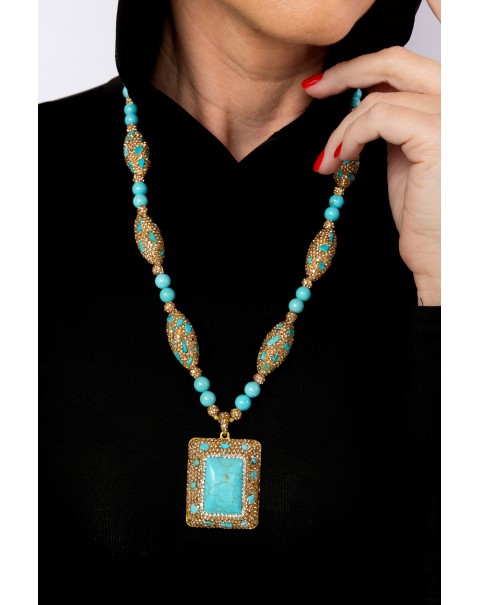 Χειροποίητο κολιέ με τυρκουάζ και ζιργκόν