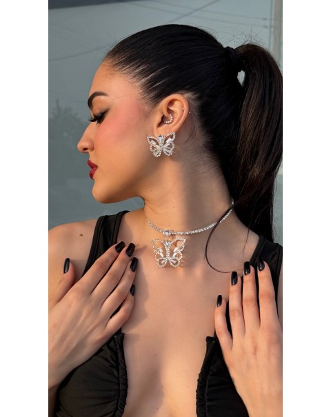 Σετ κολιέ και σκουλαρίκια πεταλούδες 