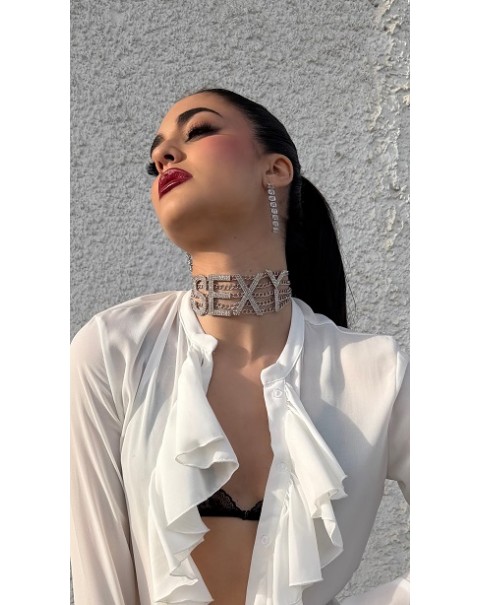 Κολιέ τσόκερ με ζιργκόν και αλυσίδες 