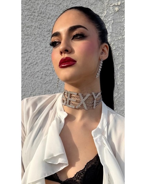 Κολιέ τσόκερ με ζιργκόν και αλυσίδες 