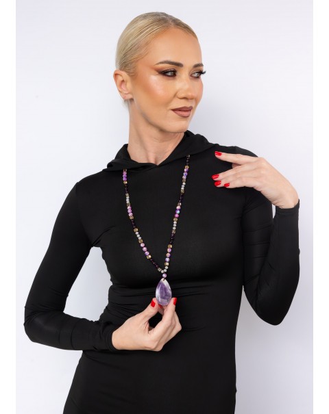 Μακρύ χειροποίητο κολιέ με Αμέθυστο