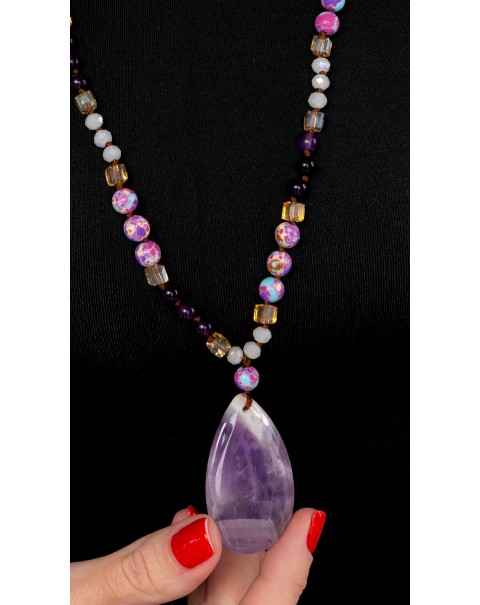 Μακρύ χειροποίητο κολιέ με Αμέθυστο