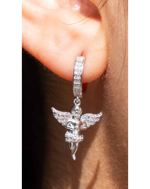 Σκουλαρίκια κρίκοι με κρεμαστά Αγγελάκια με Μοϊσανίτη