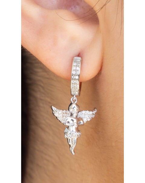 Σκουλαρίκια κρίκοι με κρεμαστά Αγγελάκια με Μοϊσανίτη