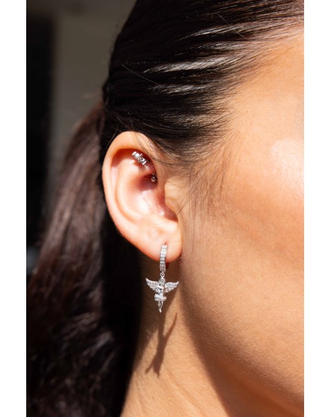 Σκουλαρίκια κρίκοι με κρεμαστά Αγγελάκια με Μοϊσανίτη