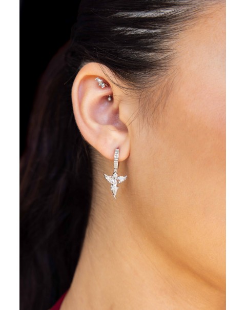 Σκουλαρίκια κρίκοι με κρεμαστά Αγγελάκια με Μοϊσανίτη