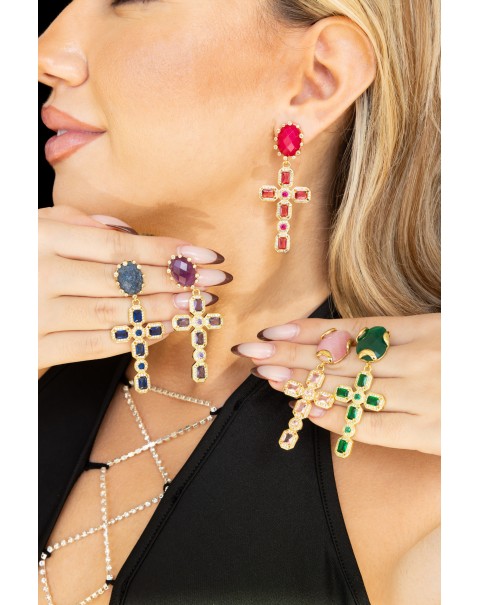 Σκουλαρίκια σταυρός με ημιπολύτιμους λίθους