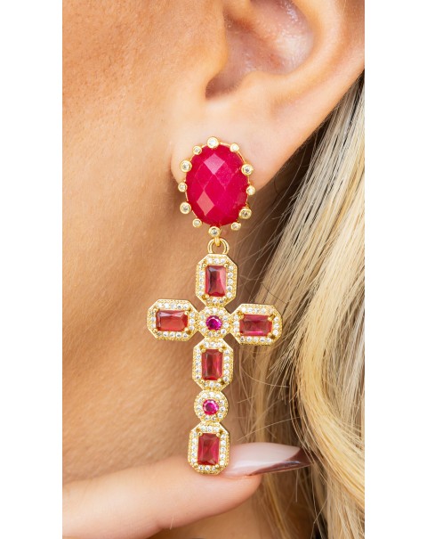 Σκουλαρίκια σταυρός με ημιπολύτιμους λίθους