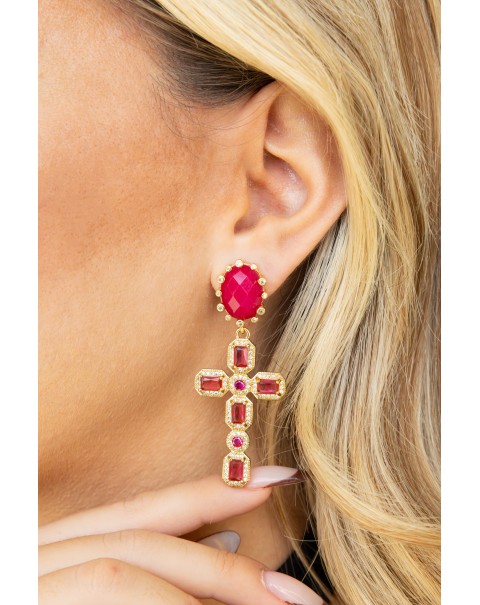 Σκουλαρίκια σταυρός με ημιπολύτιμους λίθους