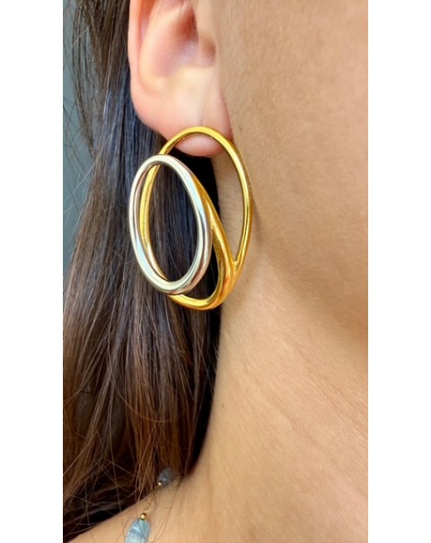 Σκουλαρίκια με τρισδιάστατο διπλό οβάλ 