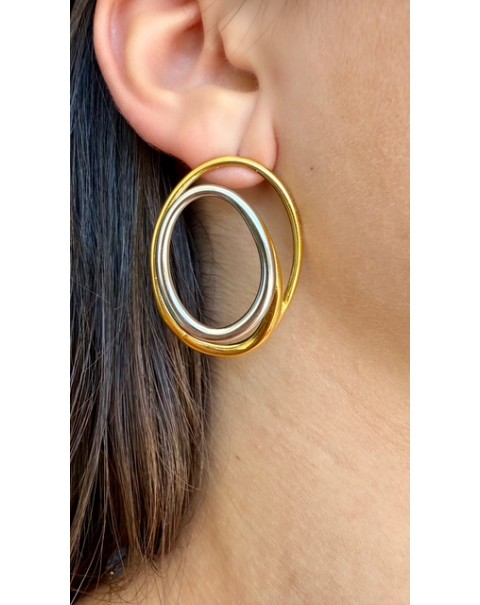 Σκουλαρίκια με τρισδιάστατο διπλό οβάλ 