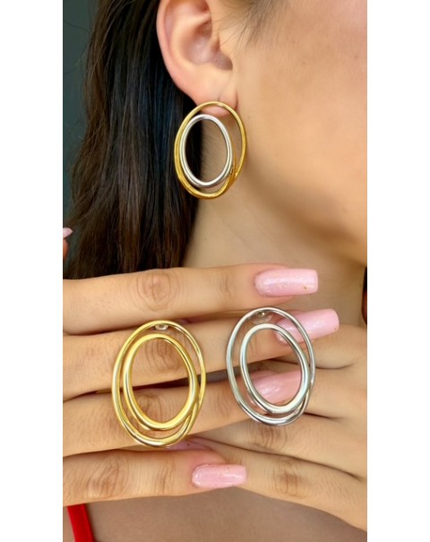 Σκουλαρίκια με τρισδιάστατο διπλό οβάλ 