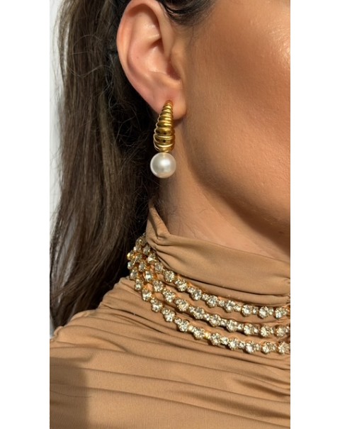 Σκουλαρίκια ανάγλυφα με πέρλα