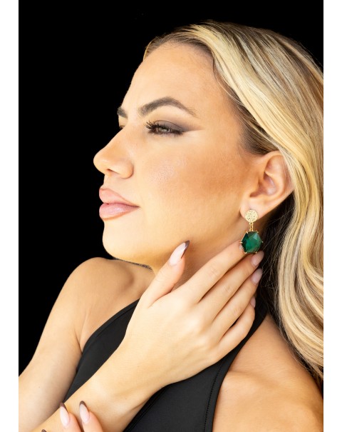 Σκουλαρίκια πολύγωνα με κρύσταλλο