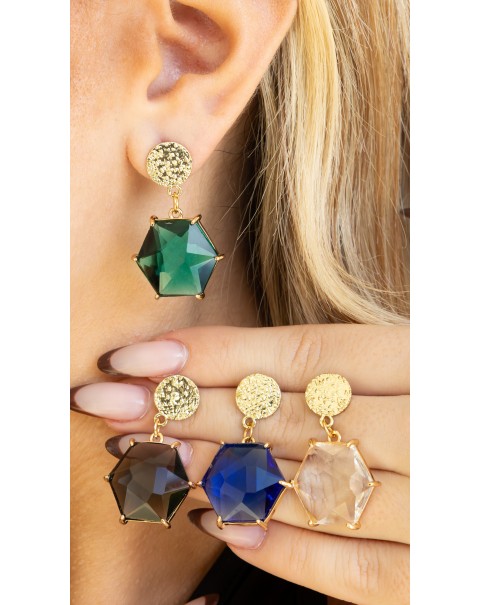Σκουλαρίκια πολύγωνα με κρύσταλλο