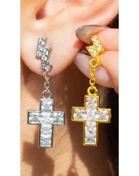 Σκουλαρίκια σταυρός με κεραυνό