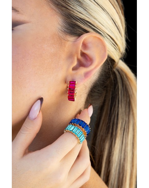 Σκουλαρίκια κρίκοι με χρωματιστά ζιργκόν 