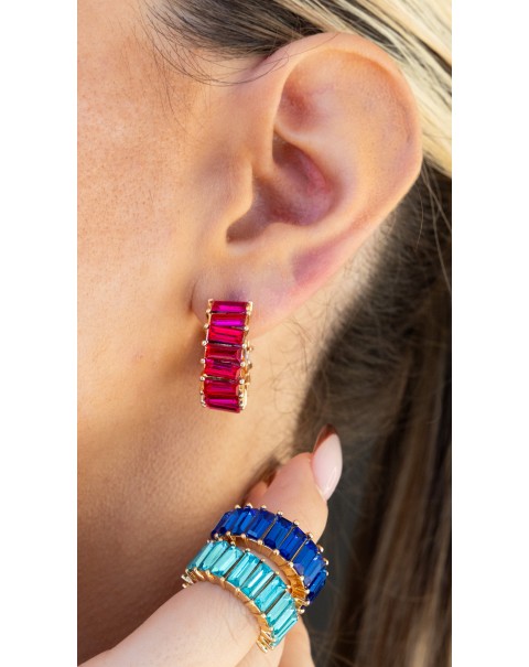 Σκουλαρίκια κρίκοι με χρωματιστά ζιργκόν 