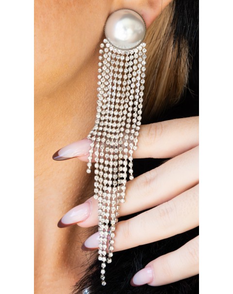 Σκουλαρίκια με πέρλα και κρεμαστές ριβιέρες