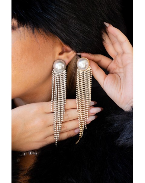 Σκουλαρίκια με πέρλα και κρεμαστές ριβιέρες