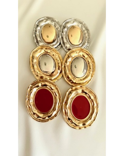 Δίχρωμα σφυρήλατα οβάλ σκουλαρίκια