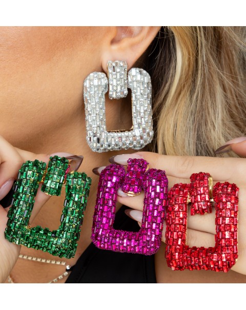 Σκουλαρίκια ορθογώνια με στρας