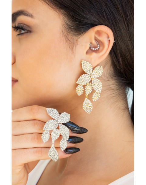 Σκουλαρίκια λουλούδι με κρεμαστά φύλλα 