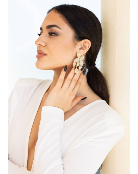 Σκουλαρίκια λουλούδι με κρεμαστά φύλλα 