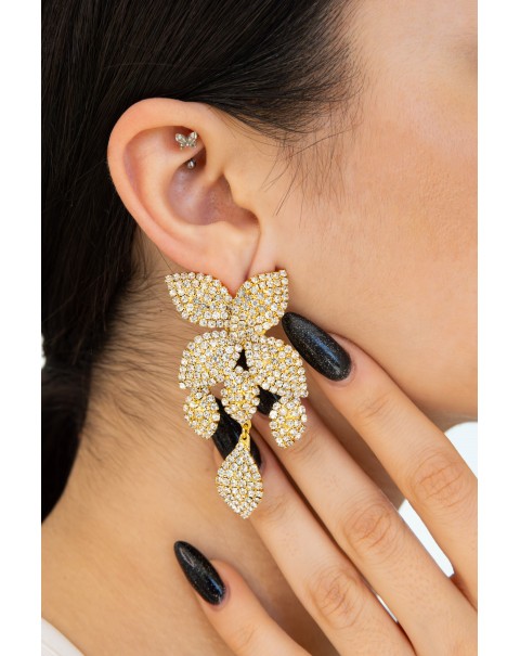 Σκουλαρίκια λουλούδι με κρεμαστά φύλλα 