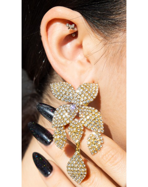 Σκουλαρίκια λουλούδι με κρεμαστά φύλλα 